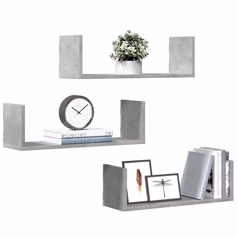 Set di 2 mensole a muro vidaXL in MDF, colore grigio cemento, L 58 x P 18 x H 18 cm