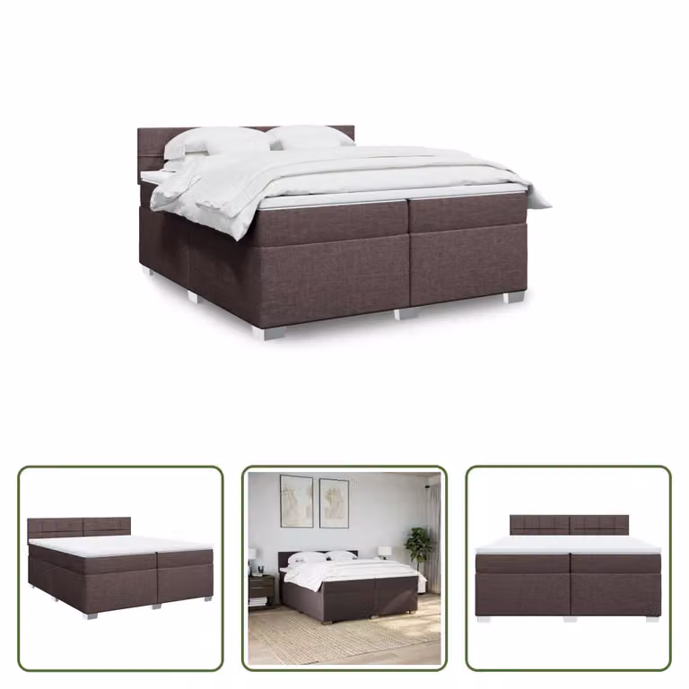 The Living Store Letto a molle con materasso marrone scuro 200x200 cm in tessuto