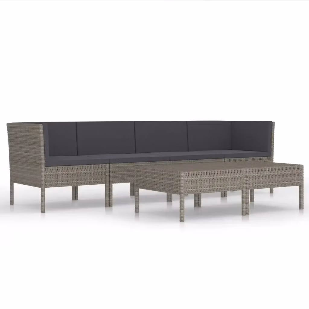 Set di Divani da Giardino vidaXL 6 Pezzi con Cuscini e Tavolino, Polyrattan e Metallo, Grigio Antracite – 2