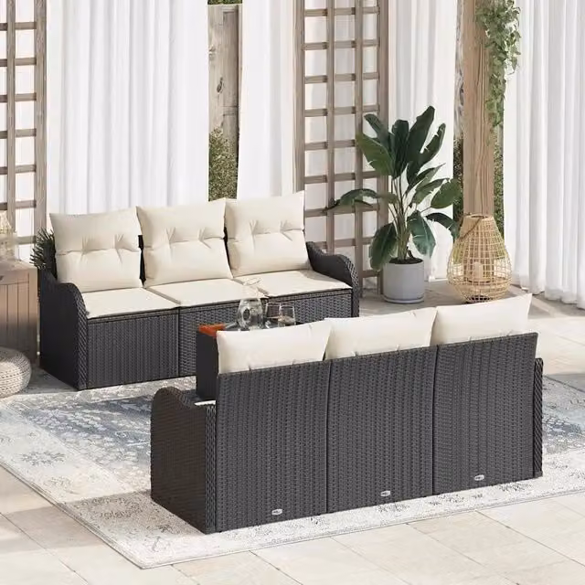 Set Divano da Giardino 7 pz Nero e Crema polyrattan 3356066