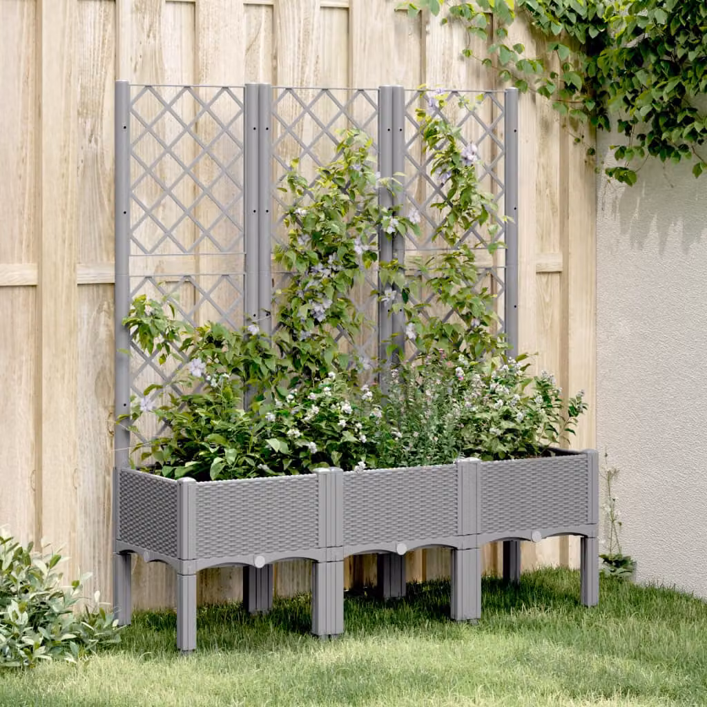 Fioriera da giardino con traliccio vidaXL in plastica grigio chiaro L 120 cm, P 40 cm, H 142 cm – 1
