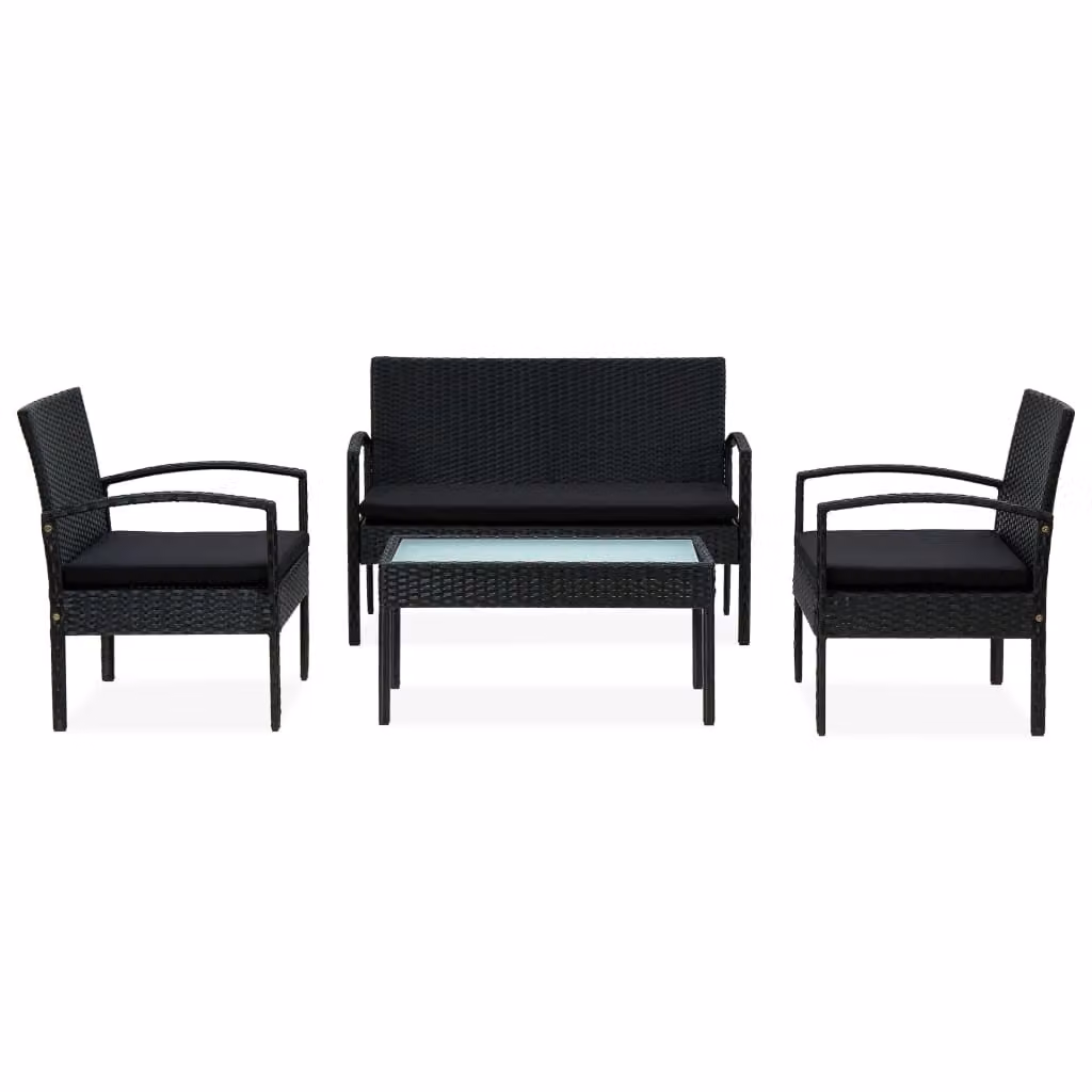 vidaXL Set da salotto da giardino 4 pezzi con cuscini in polirattan nero