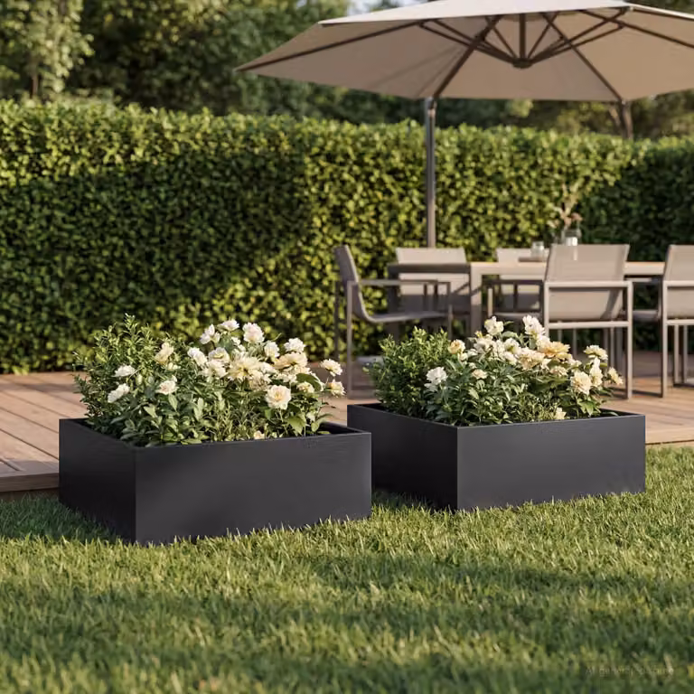 Set di 2 vasi da giardino vidaXL in metallo nero L: 60 cm, P: 60 cm, H: 20 cm
