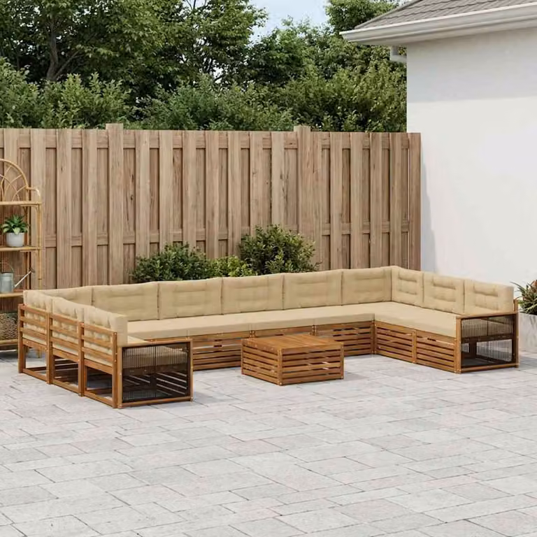 Set di divani da giardino vidaXL in legno di acacia massello, 11 pezzi, marrone e beige