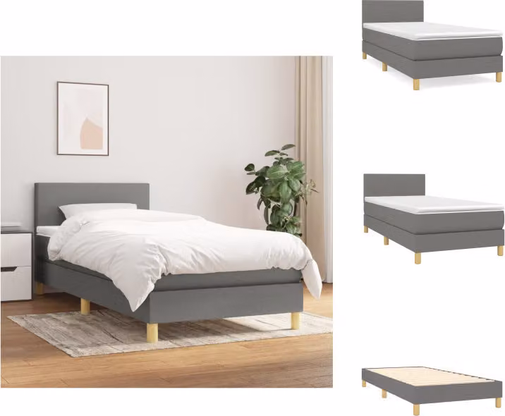 vidaXL Letto a molle con materasso grigio scuro 80x200 cm in tessuto - Letti e strutture letto