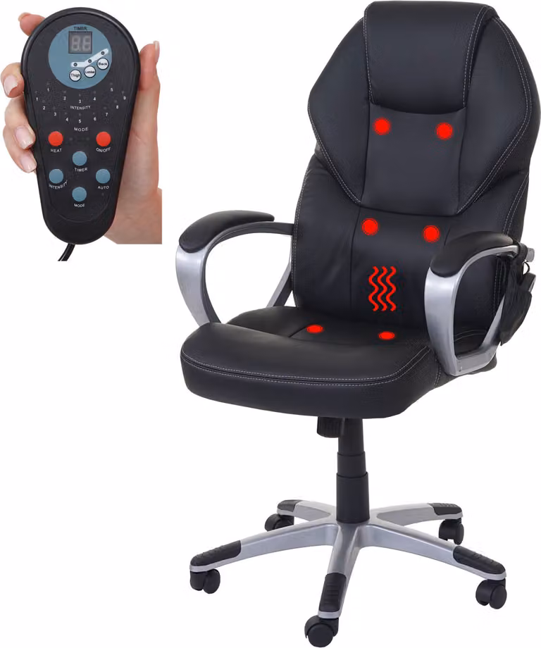 Sedia da ufficio con funzione massaggio HWC-A69, sedia girevole da ufficio, funzione riscaldamento e funzione massaggio, in Pelle finta ~ nera