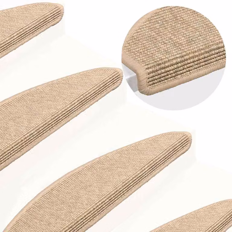 Set di 15 tappetini per scale semicircolari vidaXL, antiscivolo e fonoassorbenti, colore beige chiaro, L: 65 cm, P: 21 cm, H: 4 cm