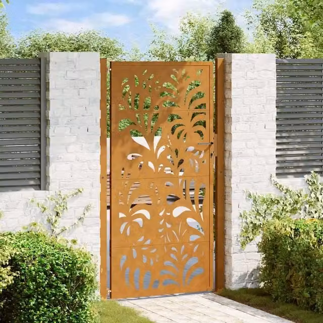 Cancello singolo da giardino vidaXL in acciaio color marrone con design ondulato L: 110 cm, H: 180 cm – 1