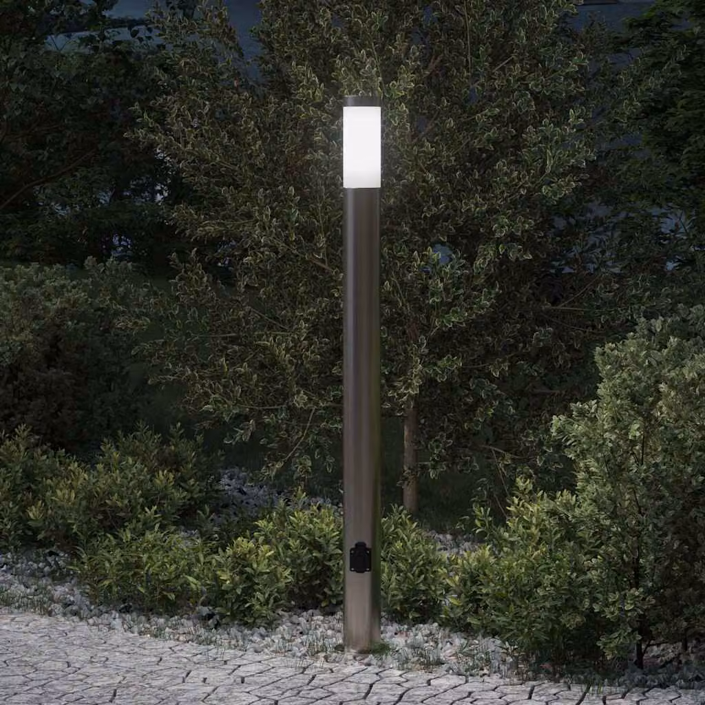 vidaXL Lampada a paletto con presa elettrica in acciaio inox color argento, Altezza: 110 cm, IP44