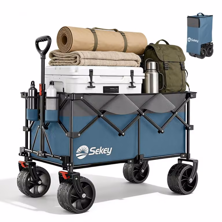 Sekey XXL Plus, carrello pieghevole con ruote extra larghe, capacità di carico di 200 kg, carrello pieghevole, carrello trasportabile, grigio e blu