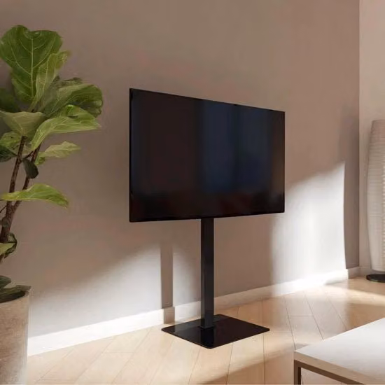 Sostegno per TV adattabile in altezza (Sostegno universale per TV da 32 a 65 pollici, fino a 35 kg, Sostegno girevole per TV, Piattaforma di sicurezza in vetro, VESA fino a 400x400) Nero