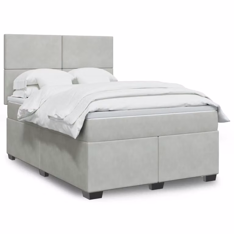vidaXL Giroletto a Molle con Materasso in Velluto Grigio e Bianco L/P: 160 x 200 cm