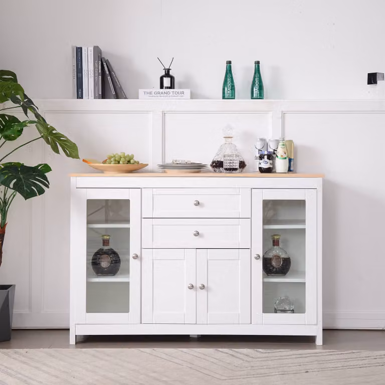 Cassettiera bianca lucida con cassetto Credenza con anta con inserto in vetro due cassetti Soggiorno Sala da pranzo