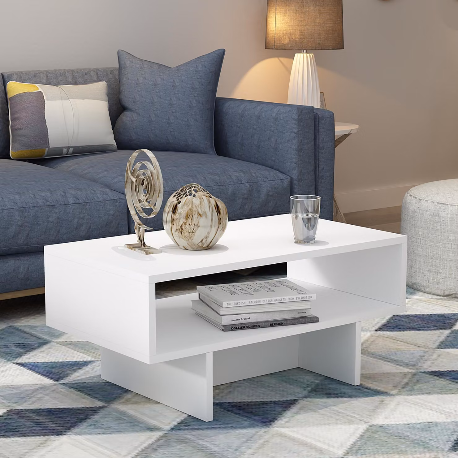 Tavolino Mjölby Tavolino 36,4 x 80 x 45 cm Tavolo da salotto Tavolo rettangolare da divano bianco