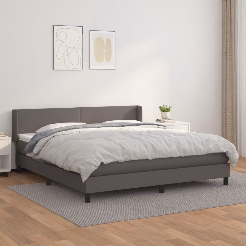 The Living Store Letto a molle con materasso grigio 180x200 cm in Pelle finta