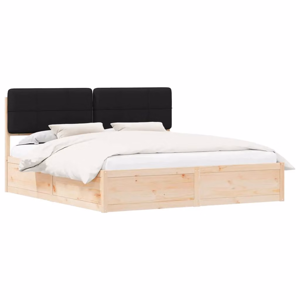 Letto con testiera rivestita vidaXL in pino massello nero 200 x 200 cm – 2