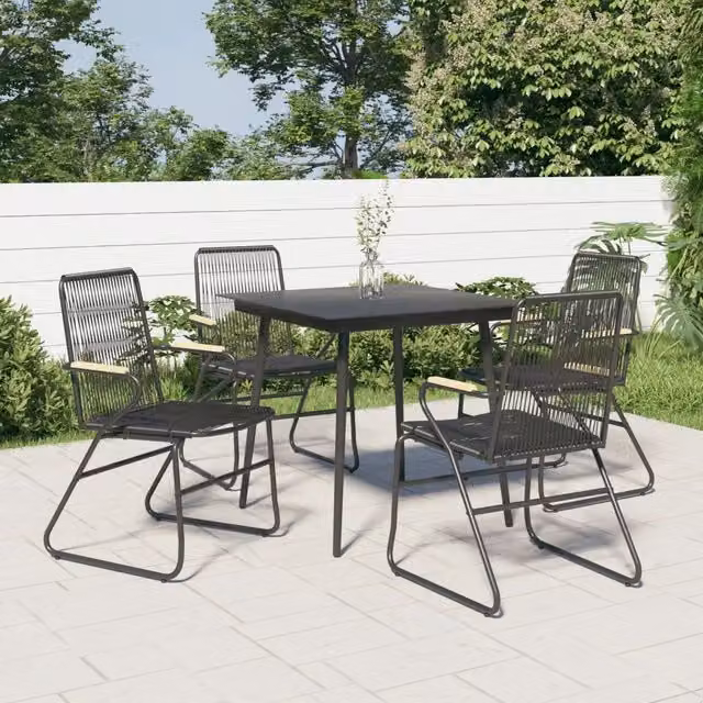 Set da Pranzo da Giardino 5 pz Nero in Rattan PVC 3060268