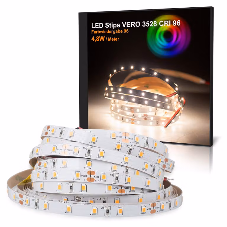 Striscia LED VERO bianco neutro (4000k) CRI 96 24W 5 metri 24V IP20