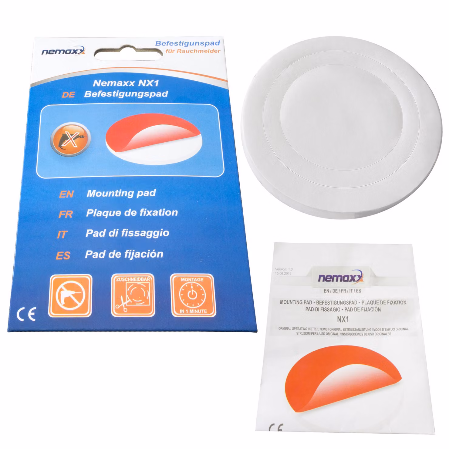 NEMAXX® Supporto di fissaggio per rilevatore di fumo 1 pezzo – Supporto adesivo autoadesivo Ø 50 mm – Montaggio senza foratura – Per rilevatori di fumo/allarmi antifumo/allarmi antincendio