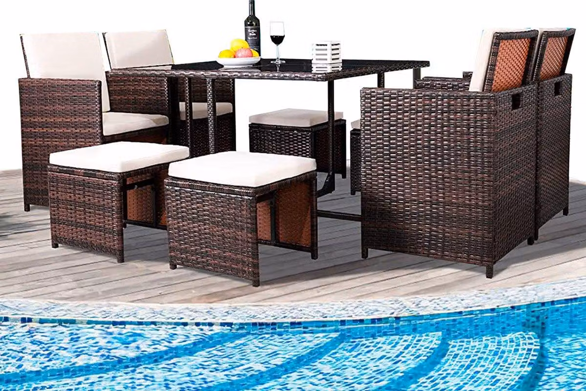 Happyment® Luxe set da giardino - Da 4 a 8 persone - Tavolo e sedie - Con cuscini lavabili - Mobili da giardino per esterni