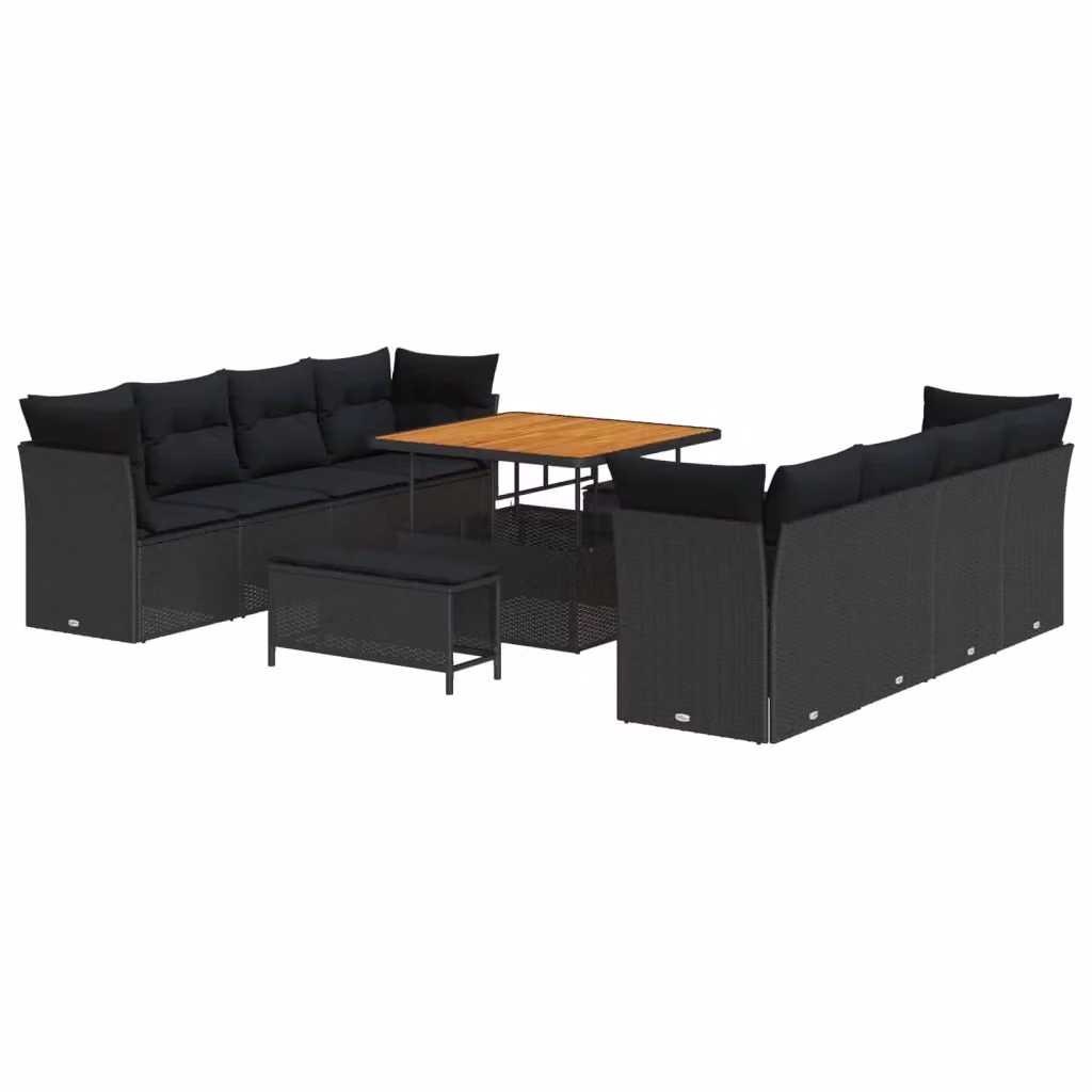 Set Divano da Giardino vidaXL 11 Pezzi Nero con Cuscini e Struttura in Metallo e Polyrattan a Forma di U – 2