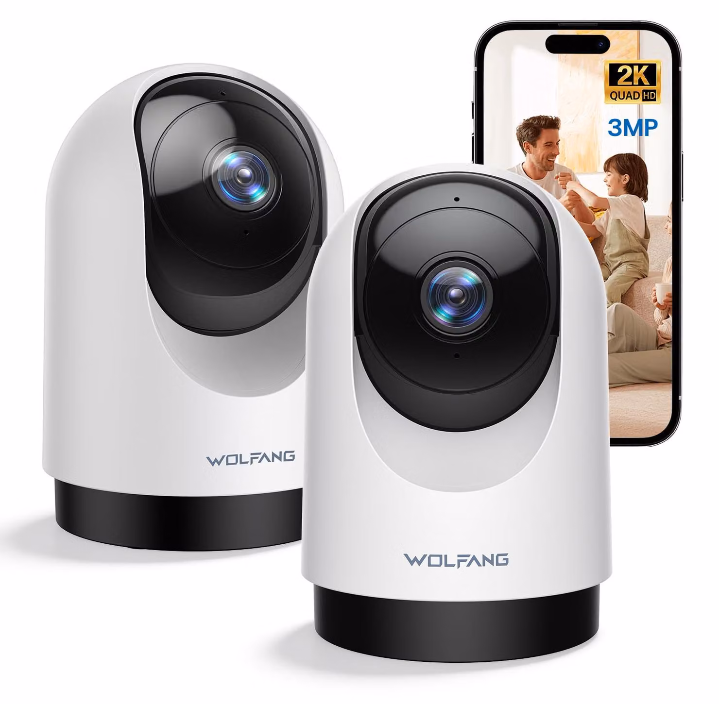 WOLFANG, telecamera di sorveglianza interna 2K, telecamera Wi-Fi interna con rotazione a 360° e funzione di tracciamento automatico