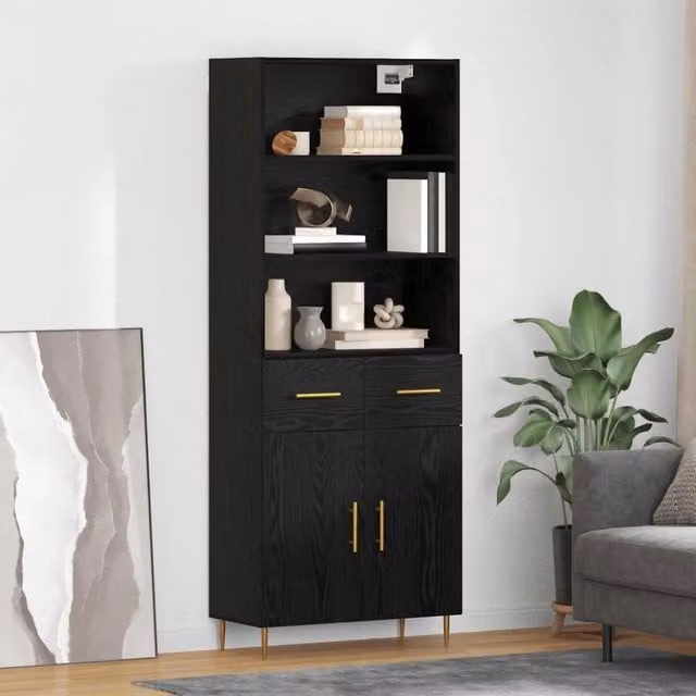 Credenza moderna vidaXL in MDF e metallo, colore nero e oro, L 69,5 cm x P 34 cm x H 180 cm – 1