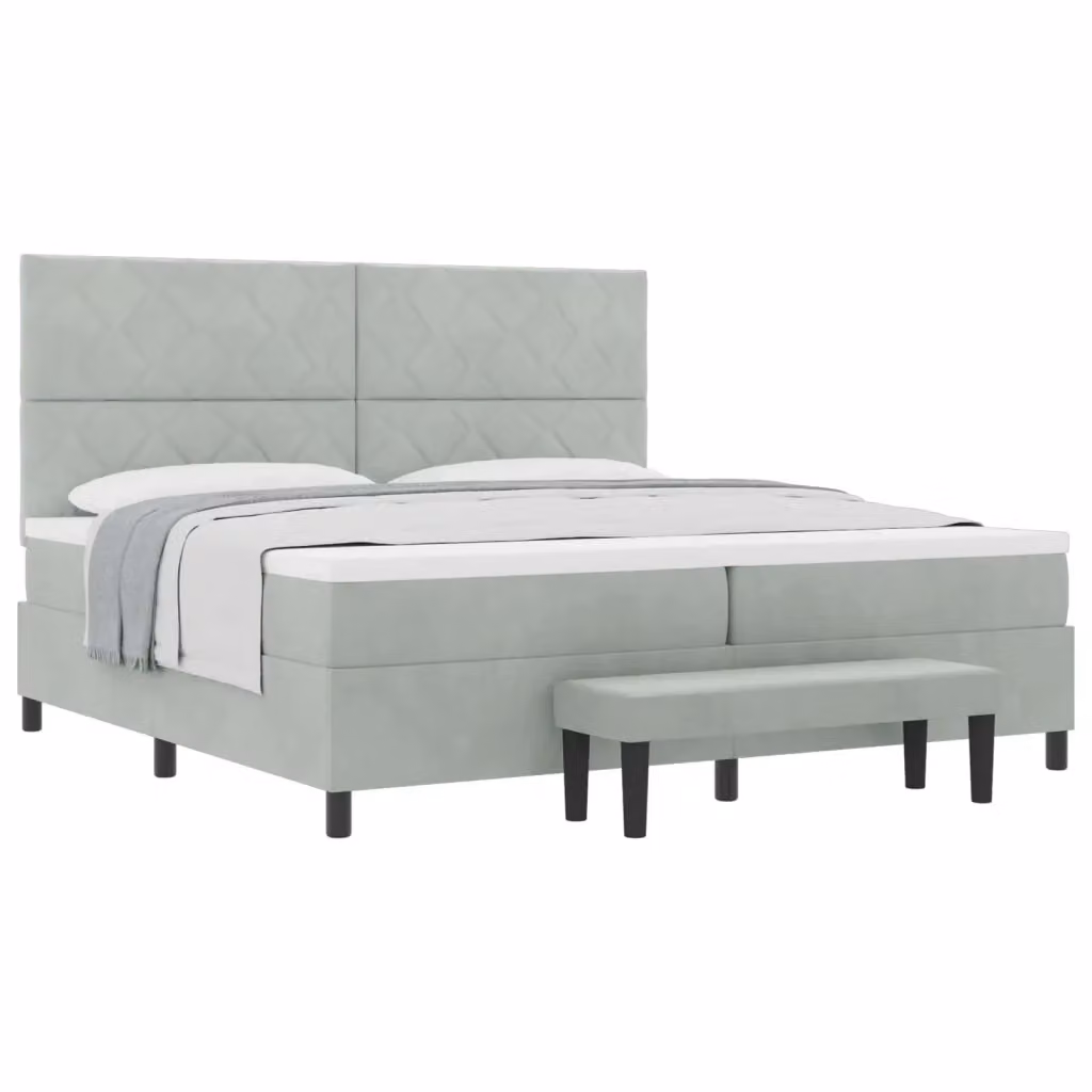 Letto a molle moderno vidaXL con testiera in velluto grigio, L 200 cm x P 200 cm x H 203 cm – 2