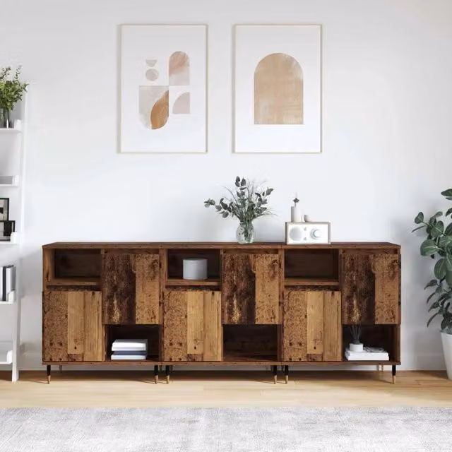 Set di 3 sideboard moderni vidaXL in legno e metallo, colore marrone