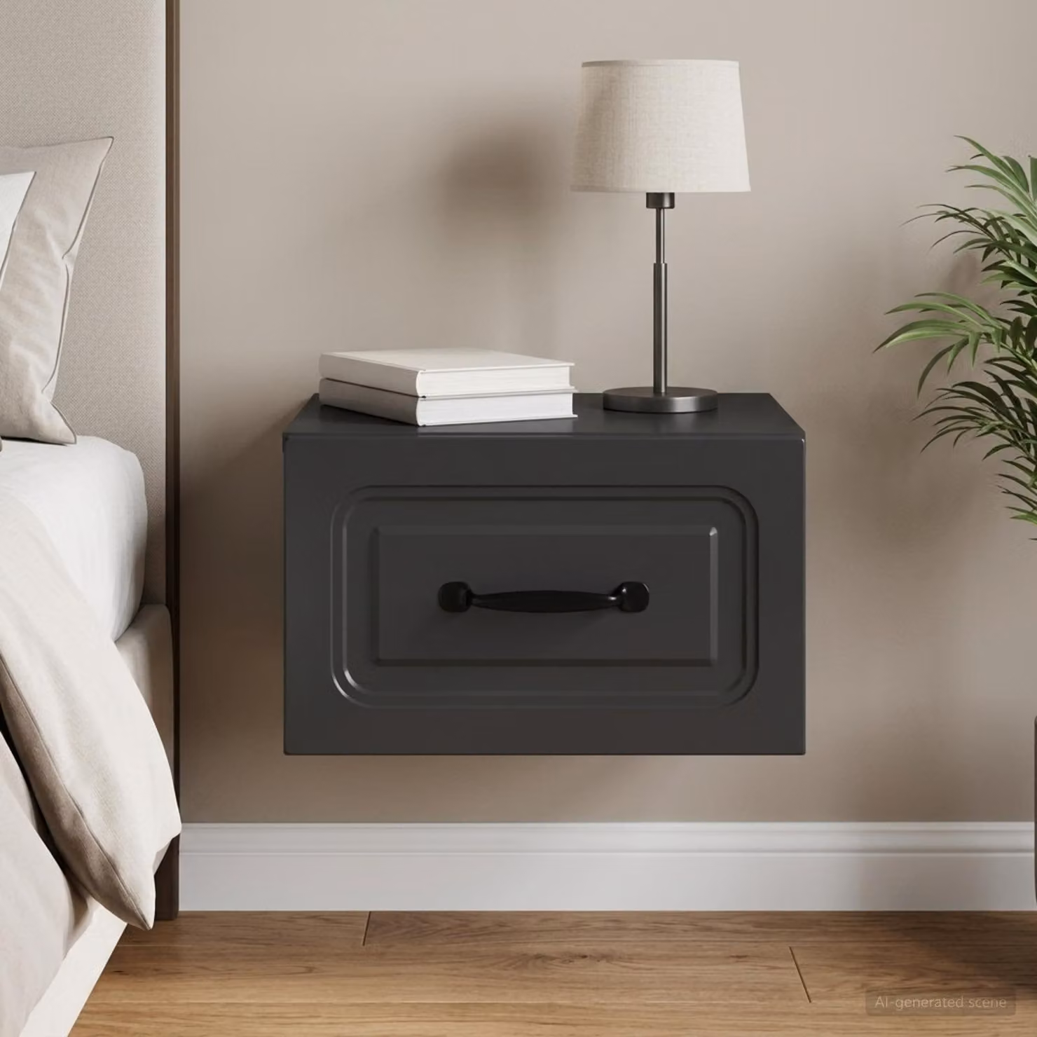 vidaXL Mobiletto da notte sospeso con cassetto Nero L: 34,5 cm, P: 33 cm, H: 20 cm