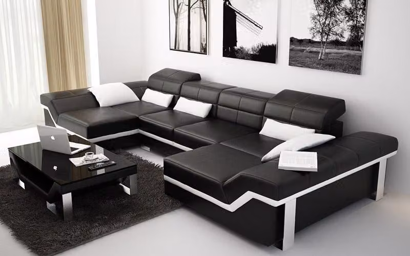 Ledersofa Sofa Couch Wohnlandschaft Ecksofa Garnitur Design Modern Sofa mit USB
