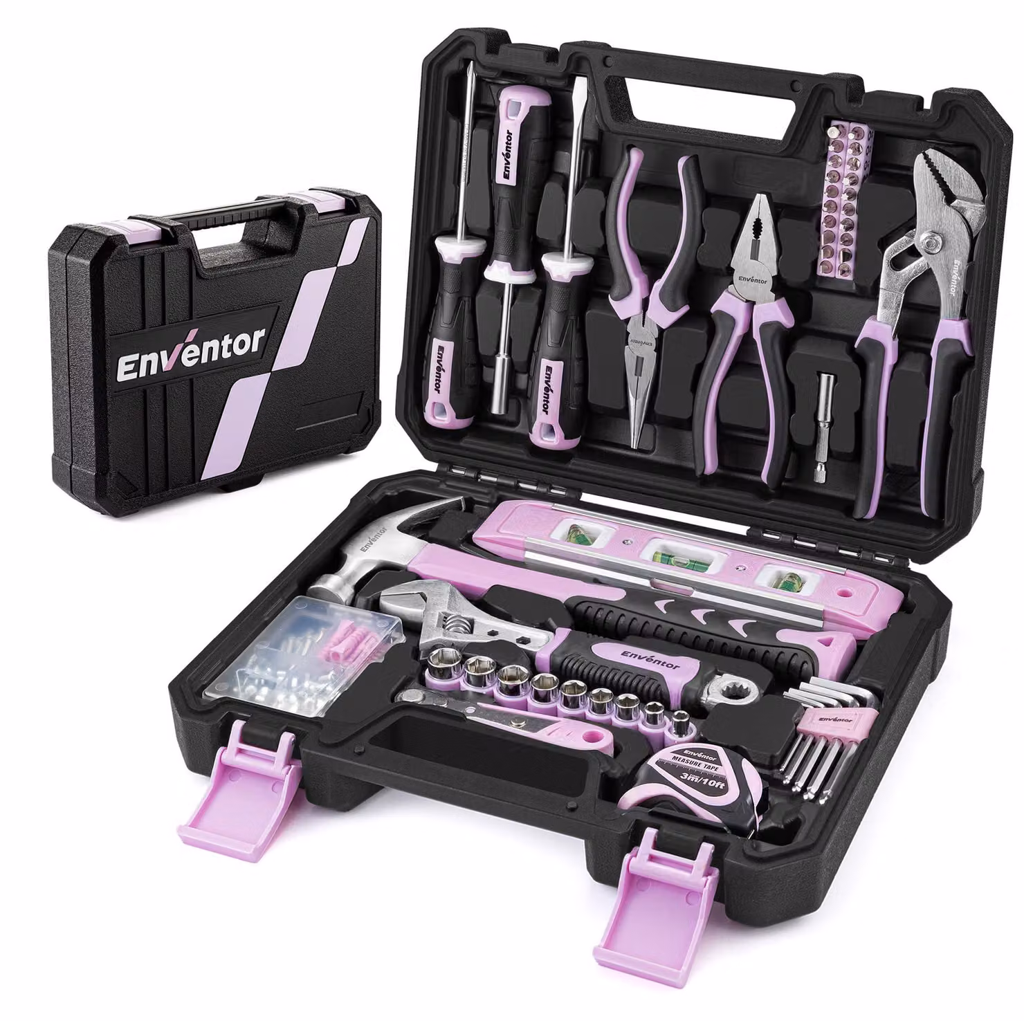 Set di attrezzi rosa - 108 pezzi - Kit di strumenti di base - Peso: 3 kg - Materiale: ABS e metallo