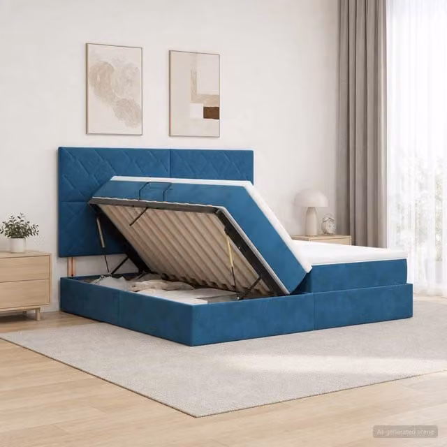 Letto con Contenitore vidaXL in Velluto Blu con Base a Sollevamento L/P: 180 x 200 cm, H: 204 cm – 1