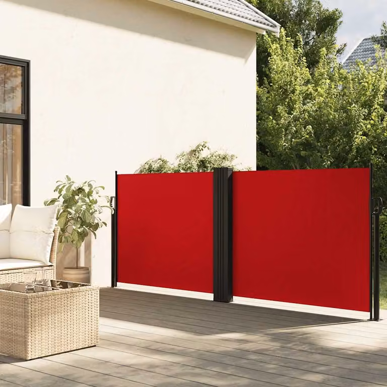 Tenda da sole laterale retrattile vidaXL rossa in poliestere e acciaio L: 1000 cm, H: 120 cm