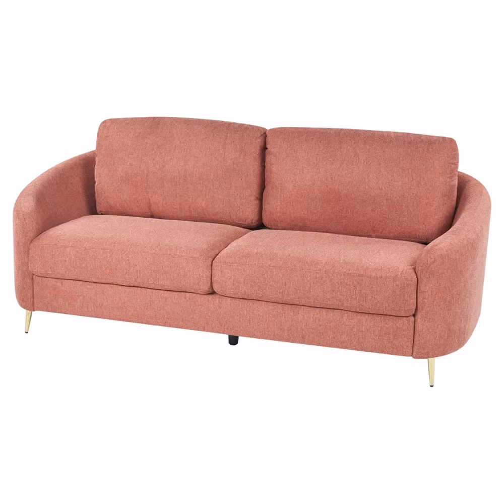 Divano 3 posti Beliani in tessuto rosa con dettagli dorati e cuscini inclusi per il tuo soggiorno in stile glamour L: 203 cm, P: 86 cm, H: 88 cm – 2
