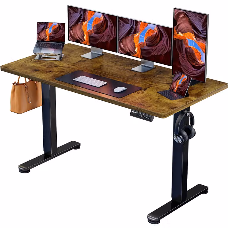 Scrivania regolabile elettricamente Zit-Sta - Piano di lavoro 140 x 70 cm - Colore legno vintage - Struttura in metallo