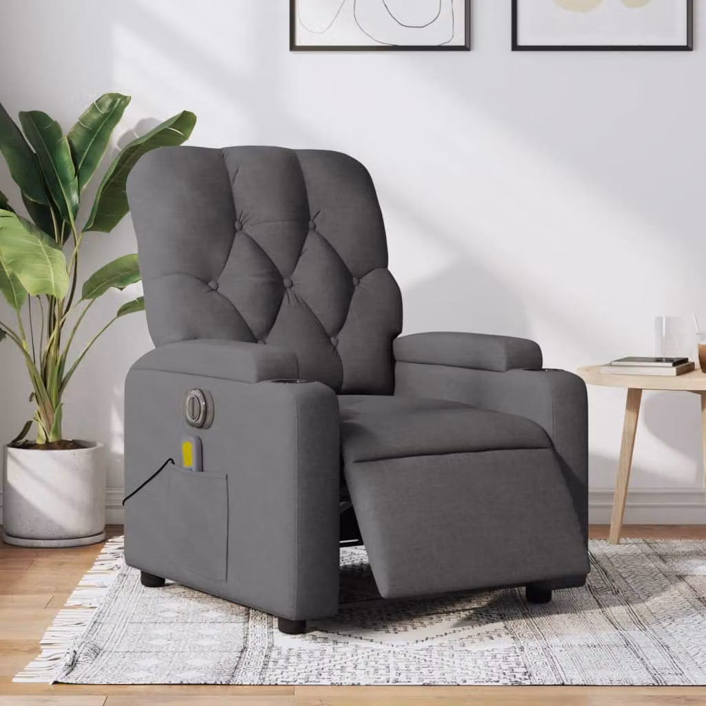vidaXL Poltrona Reclinabile Elettrica con Massaggio in Tessuto Grigio – 1