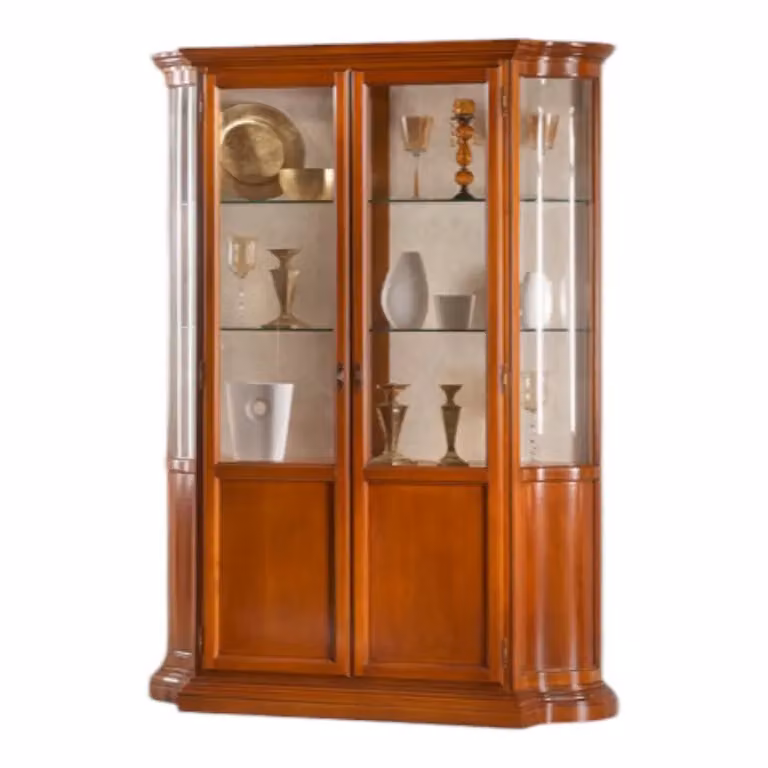 Vetrina classica con vetro curvo e ante in vetro in legno tinta noce Mobili 2G L: 151 cm, P: 36 cm, H: 200 cm