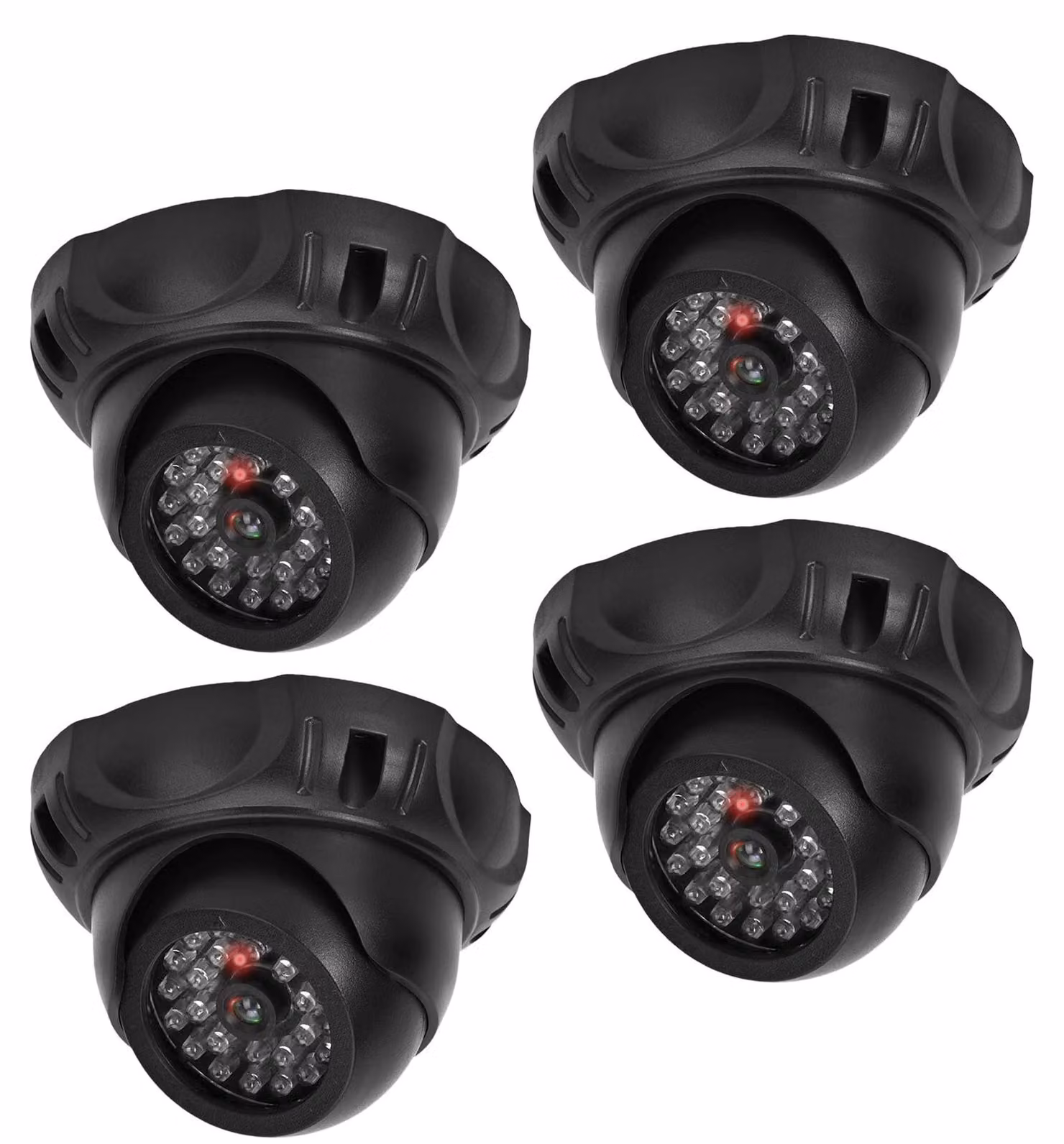 Telecamera di sicurezza finta, confezione da 4 pezzi, con LED lampeggianti rossi, orientabile