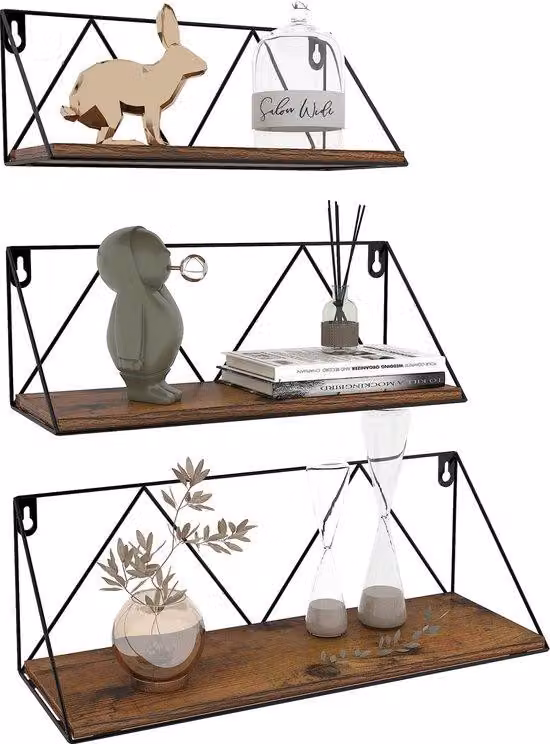 Set di pannelli da parete rustici in legno e metallo, composto da 3 pezzi, per soggiorno, ufficio, bagno e cucina