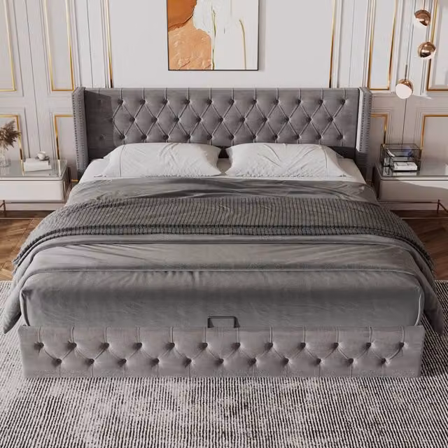 letto imbottito velluto grigio 140 x 200 cm