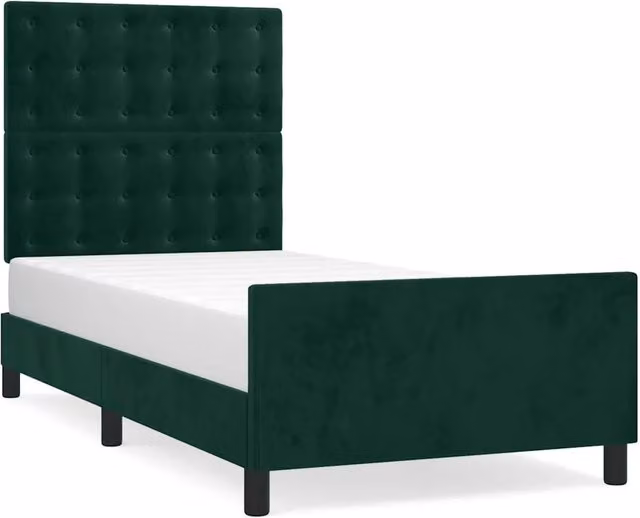 Letto singolo per adulti in velluto verde con struttura in legno di larice L/P/H: 100 x 200 x 128 cm – 1