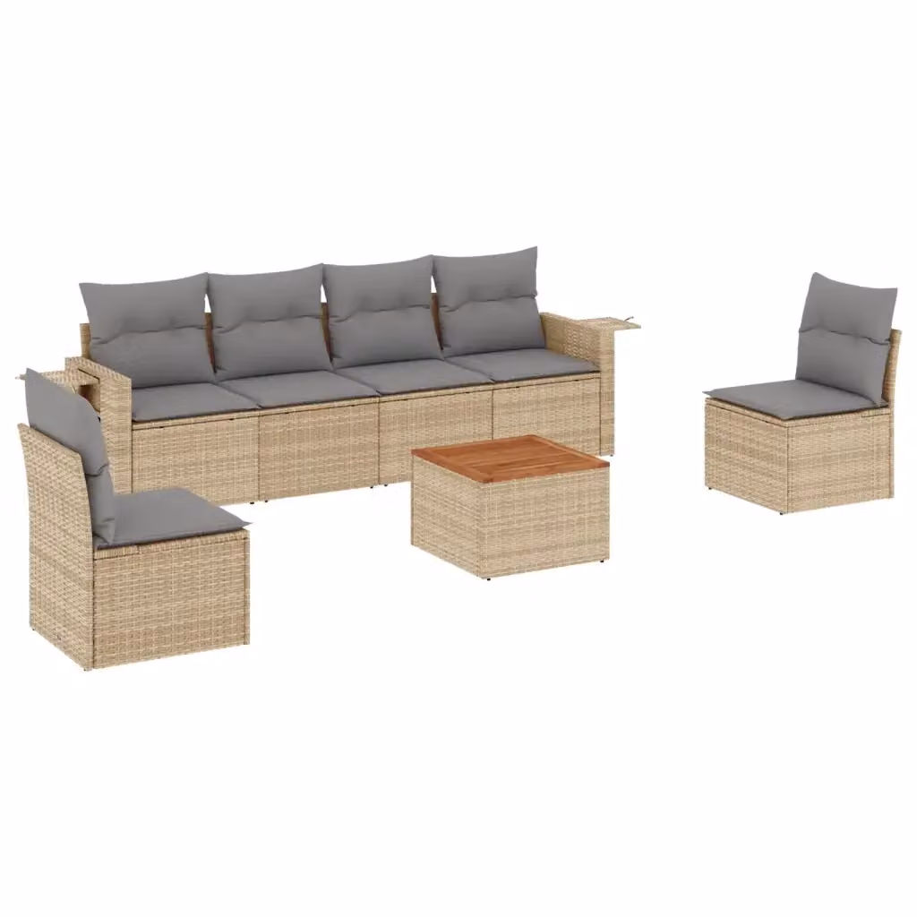 vidaXL Set Divano da Giardino 7 pz in Polyrattan con Cuscini Beige e Grigio per Terrazza e Giardino – 2