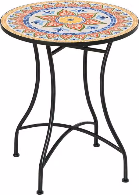Tavolo da giardino rotondo Minimal in metallo multicolore con decoro astratto ceramico Diametro: 60 cm