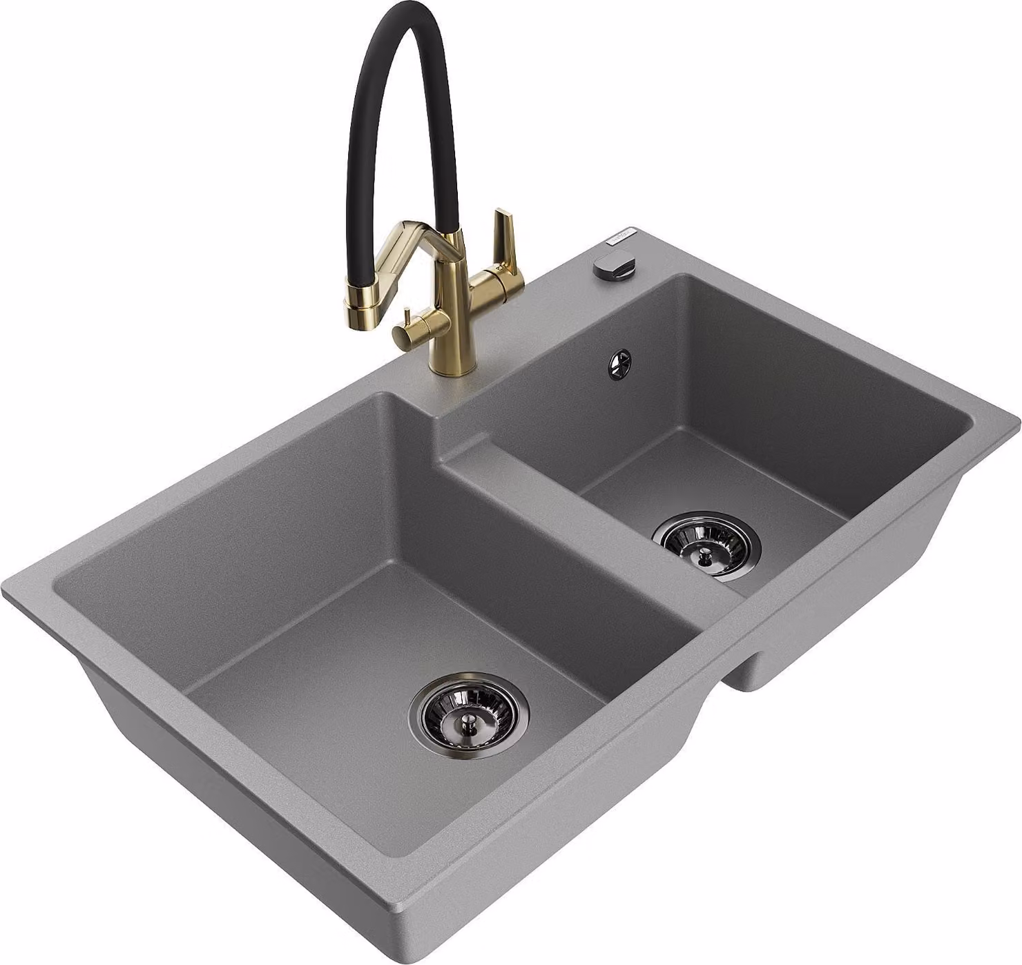 Mexen Tomas lavello da cucina in granito a 2 vasche con miscelatore Duo, grigio - 6516-71-671701-57-B