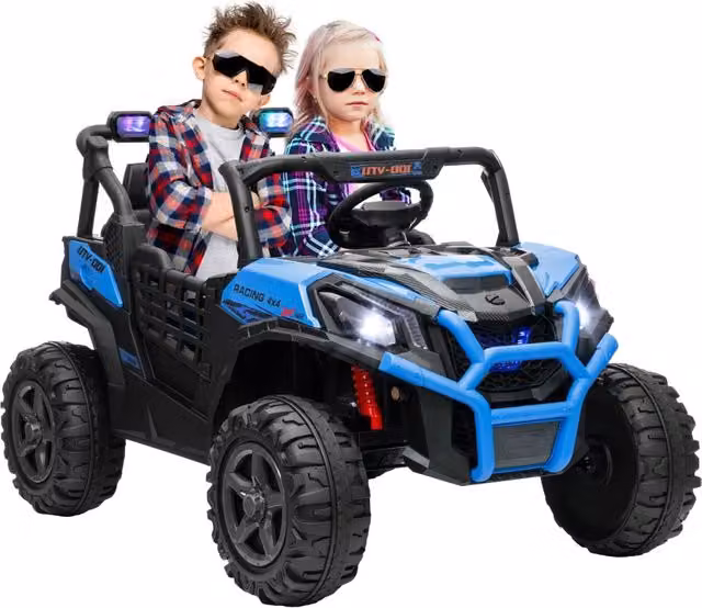 Macchina Elettrica per Bambini a 2 Posti Doppio Motore 24V 3 Velocità Blu