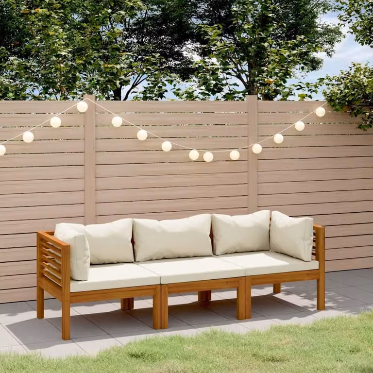 Maison Exclusive - Divano da giardino a tre posti con cuscini color crema in legno massello di acacia