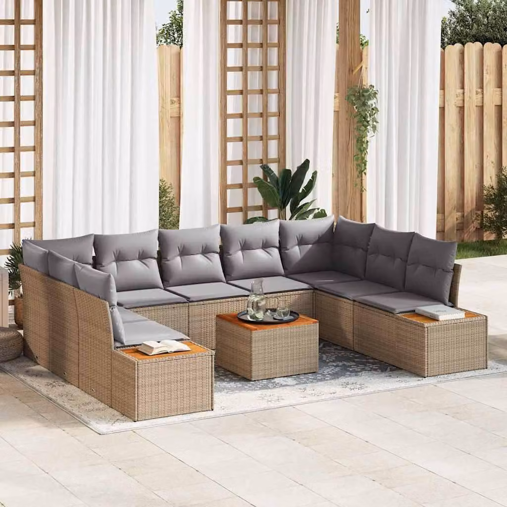 Maison Exclusive - Set Divano da Giardino con cuscino 10 pcs Beige Poly Rattan