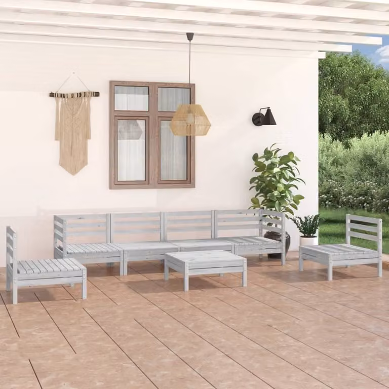 Maison Exclusive - Set Divani da Giardino 7 pz Bianco in Legno Massello di Pino