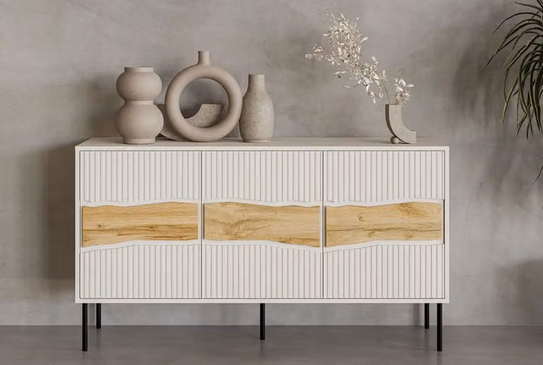 Cassettiera ampia con ante CLANTON - rovere wotan / cashmere